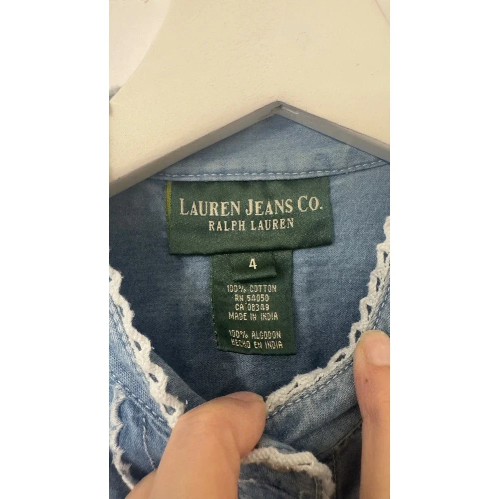 Lauren Ralph Lauren Denim Button Down Womens 4 Blue Pintuck Lace Trim Western